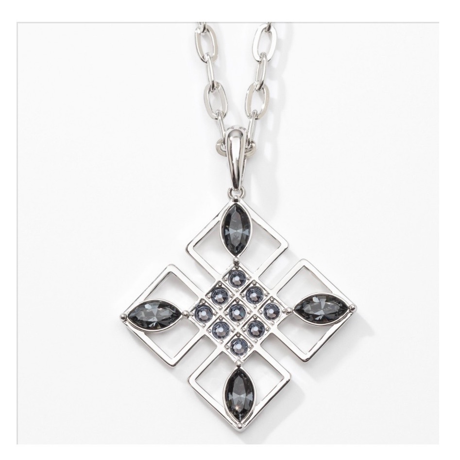 Elegant Silver And Black Crystal Pendant Necklace 79$